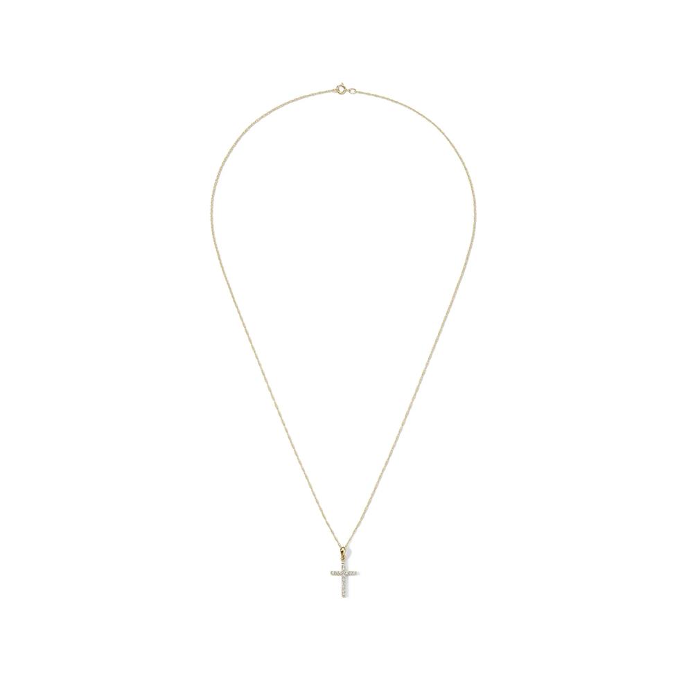 Diamond Cross Pendant Necklace in 14K Yellow Gold (1/8 ct. tw.) – Image 3 of 4