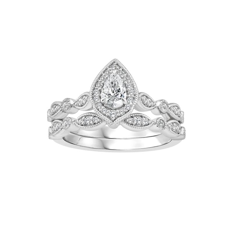 Pear-Shaped Diamond Engagement Set in 14K White Gold &#40;5/8 ct. tw.&#41; – Image 1 of 3