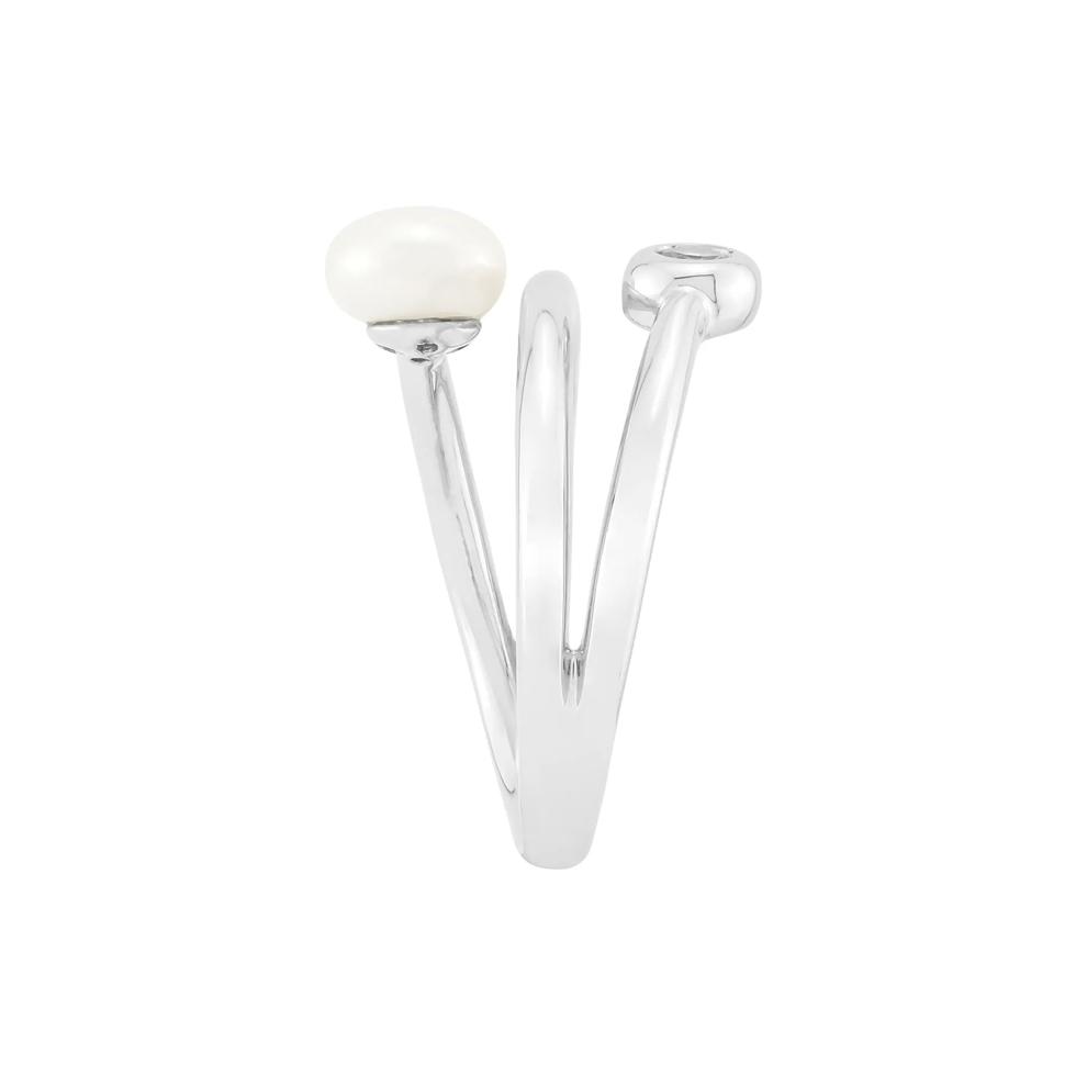 Freshwater Pearl and Lab-Created White Sapphire Ring in Sterling Silver – Image 3 of 4