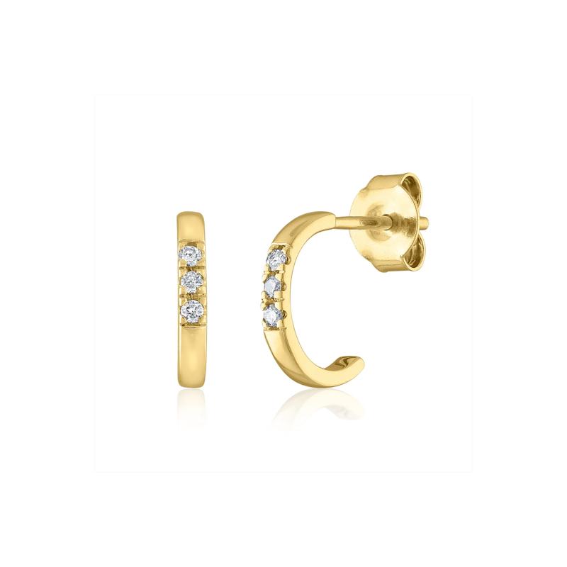 Diamond J-Hoop Earrings in 14K Yellow Gold &#40;1/10 ct. tw.&#41; – Image 1 of 1