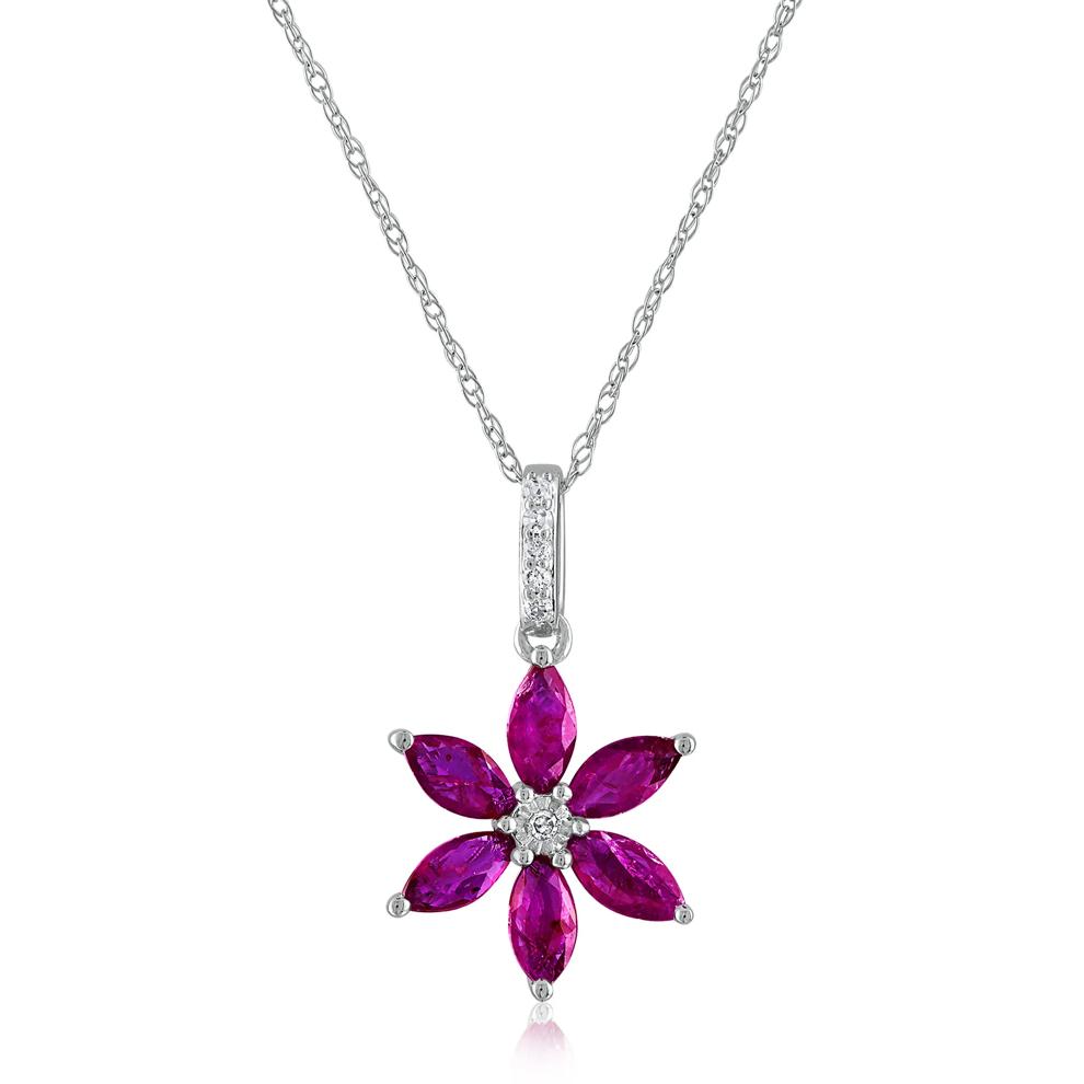  Rhodolite Garnet &amp; Diamond Accent Flower Pendant in 14K White Gold  – Image 1 of 3
