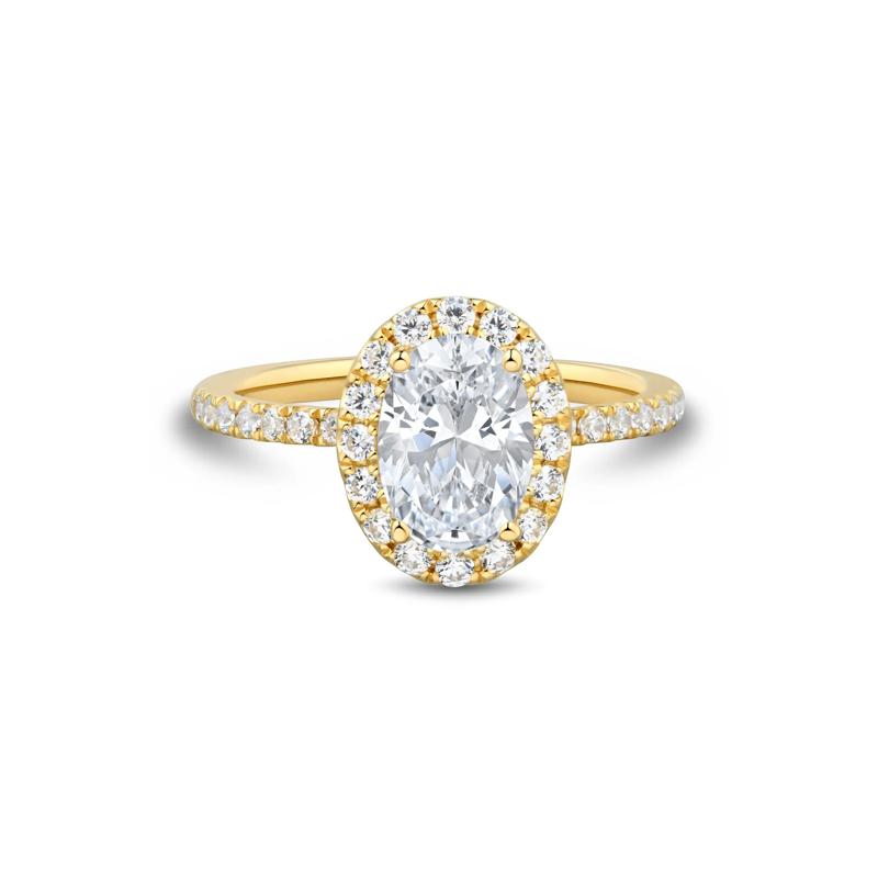 Lab Grown Diamond Oval Halo Engagement Ring in 14K Yellow Gold &#40;2 ct. tw.&#41; – Image 1 of 3