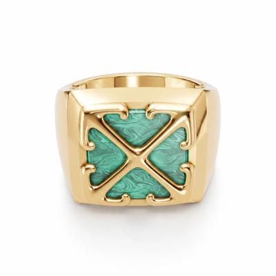 Men's Cushion-Cut Malachite Arrow Design Ring in 18K Gold Vermeil