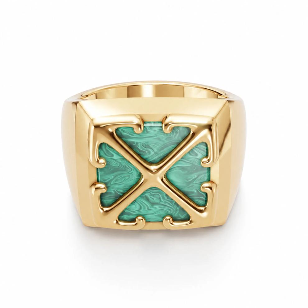 Men's Cushion-Cut Malachite Arrow Design Ring in Vermeil – Image 1 of 4