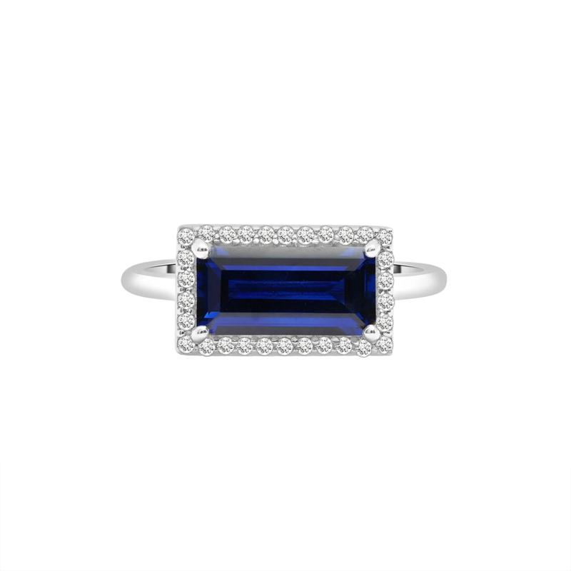 Lab-Created Blue and White Sapphire Cocktail Ring in Sterling Silver – Image 1 of 5