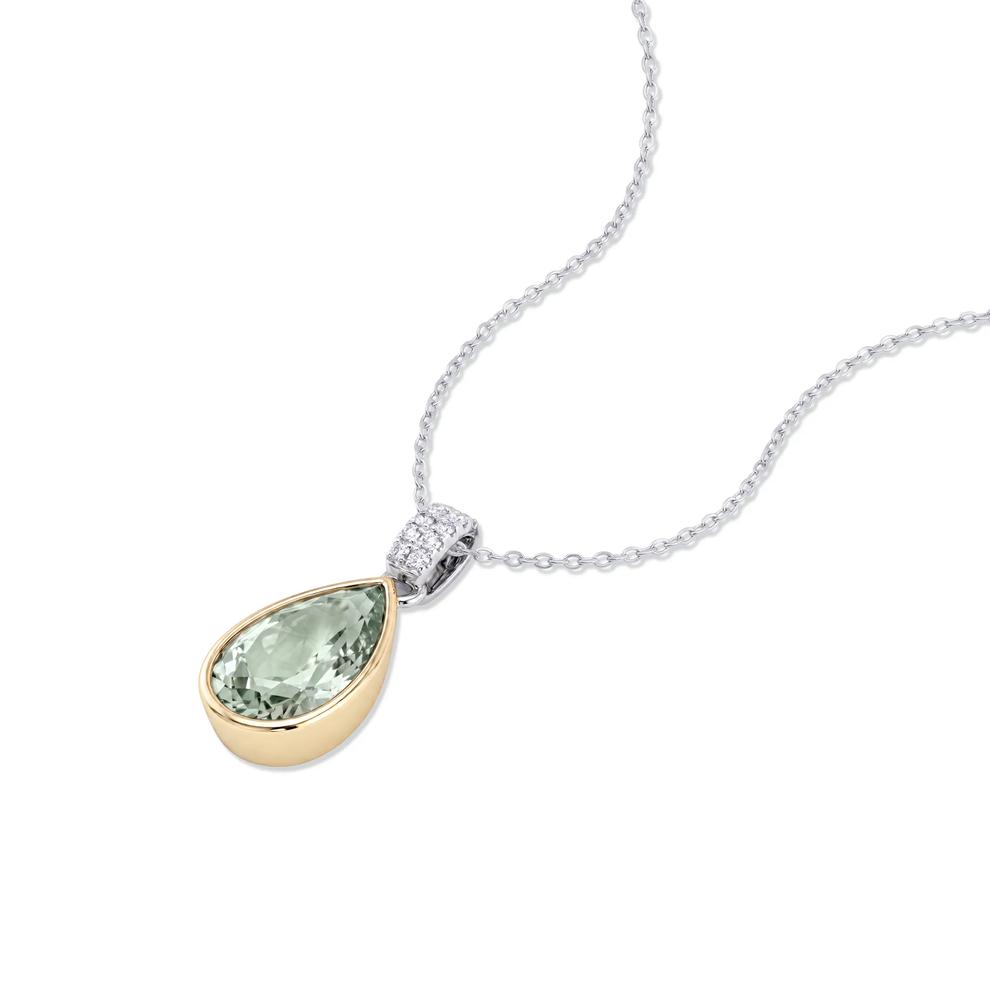 Green Quartz &amp; Diamond Two-Tone Drop Pendant Necklace in 10K Yellow &amp; White Gold (1/10 ct. tw.) – Image 4 of 4