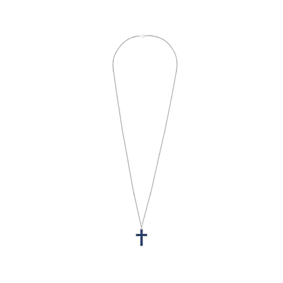 Men's Crushed Blue Sapphire Cross Pendant Necklace in Sterling Silver – Image 3 of 4