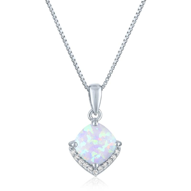 Lab-Created Opal and Diamond Accent Half Halo Necklace in Sterling Silver – Image 1 of 3