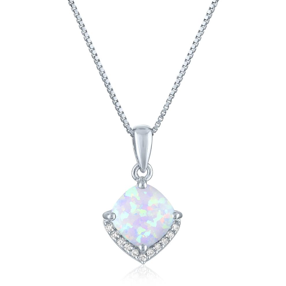 Lab-Created Opal and Diamond Accent Half Halo Necklace in Sterling Silver – Image 1 of 3