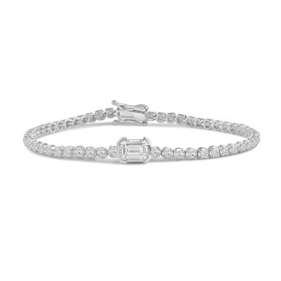Lab Grown Diamond Emerald-Cut and Round Bracelet in 14K White Gold (3 ct. tw.)