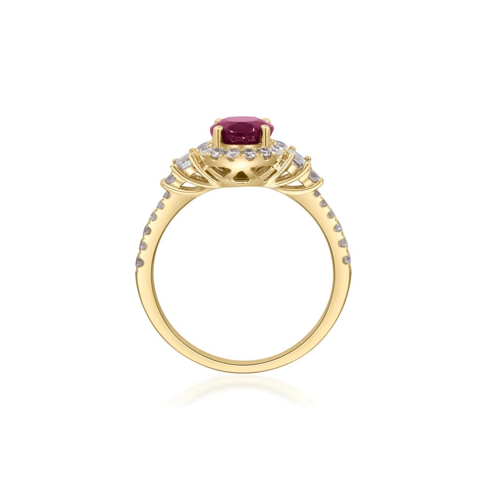 Ruby and Diamond Oval Halo Ring in 14K Yellow Gold (5/8 ct. tw.) – Image 2 of 3