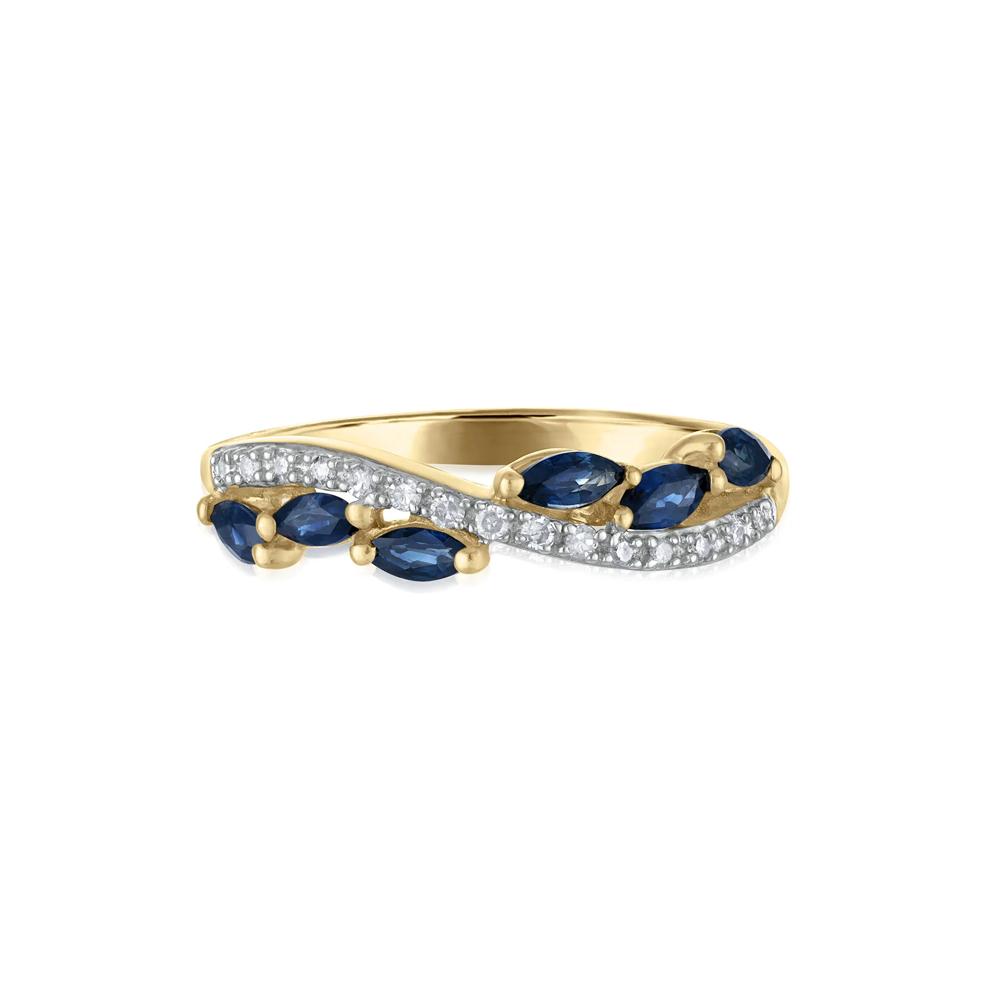 Blue Sapphire &amp; Diamond Accent Twisted Band Ring in 10K Yellow Gold – Image 1 of 3