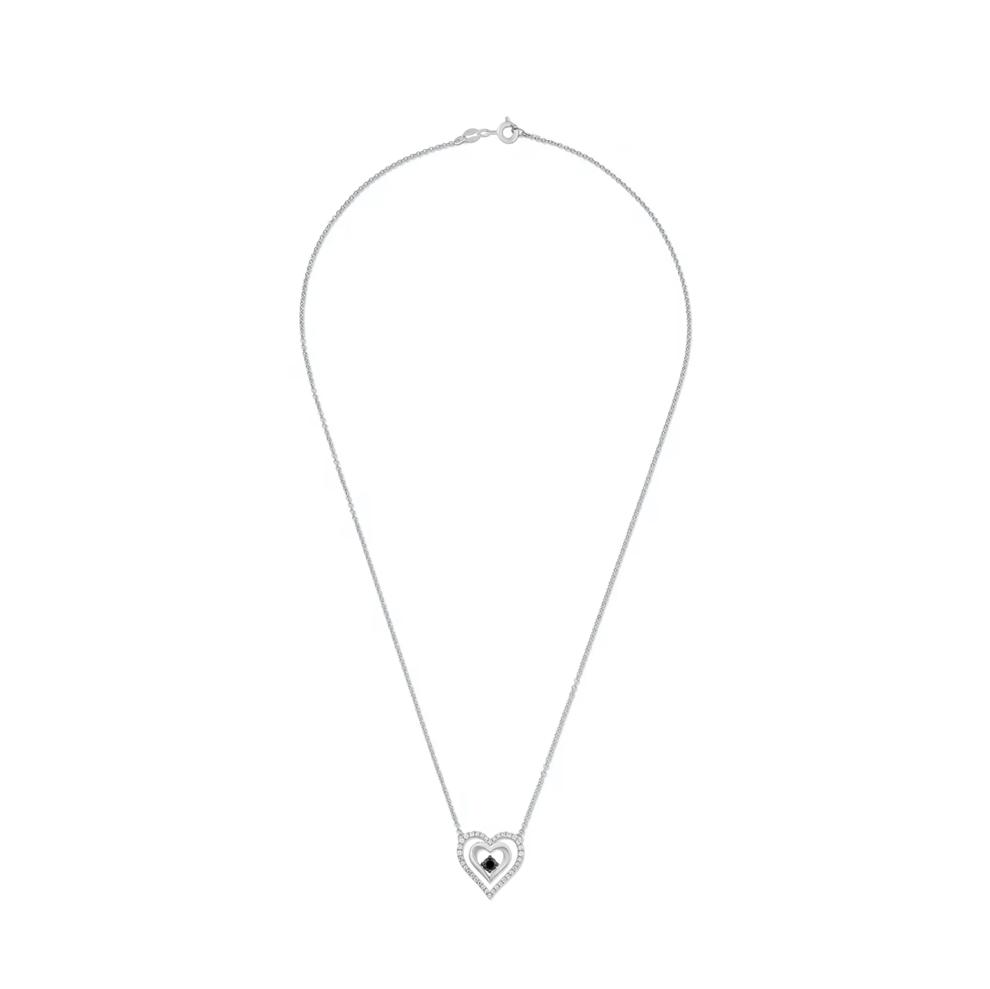 Black &amp; White Diamond Center Heart Pendant Necklace in Sterling Silver (1/4 ct. tw.) – Image 3 of 4