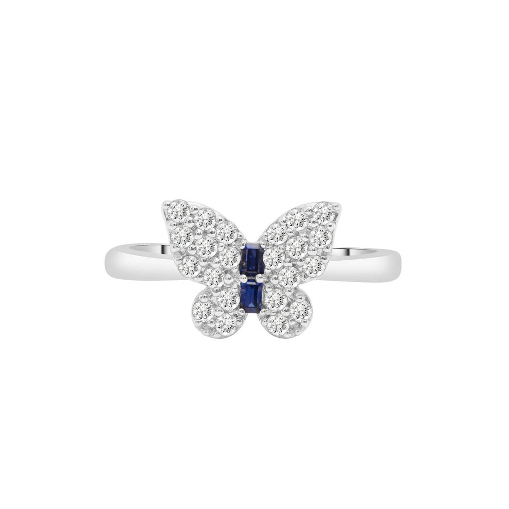 Lab-Created Blue and White Sapphire Butterfly Ring in Sterling Silver – Image 1 of 5