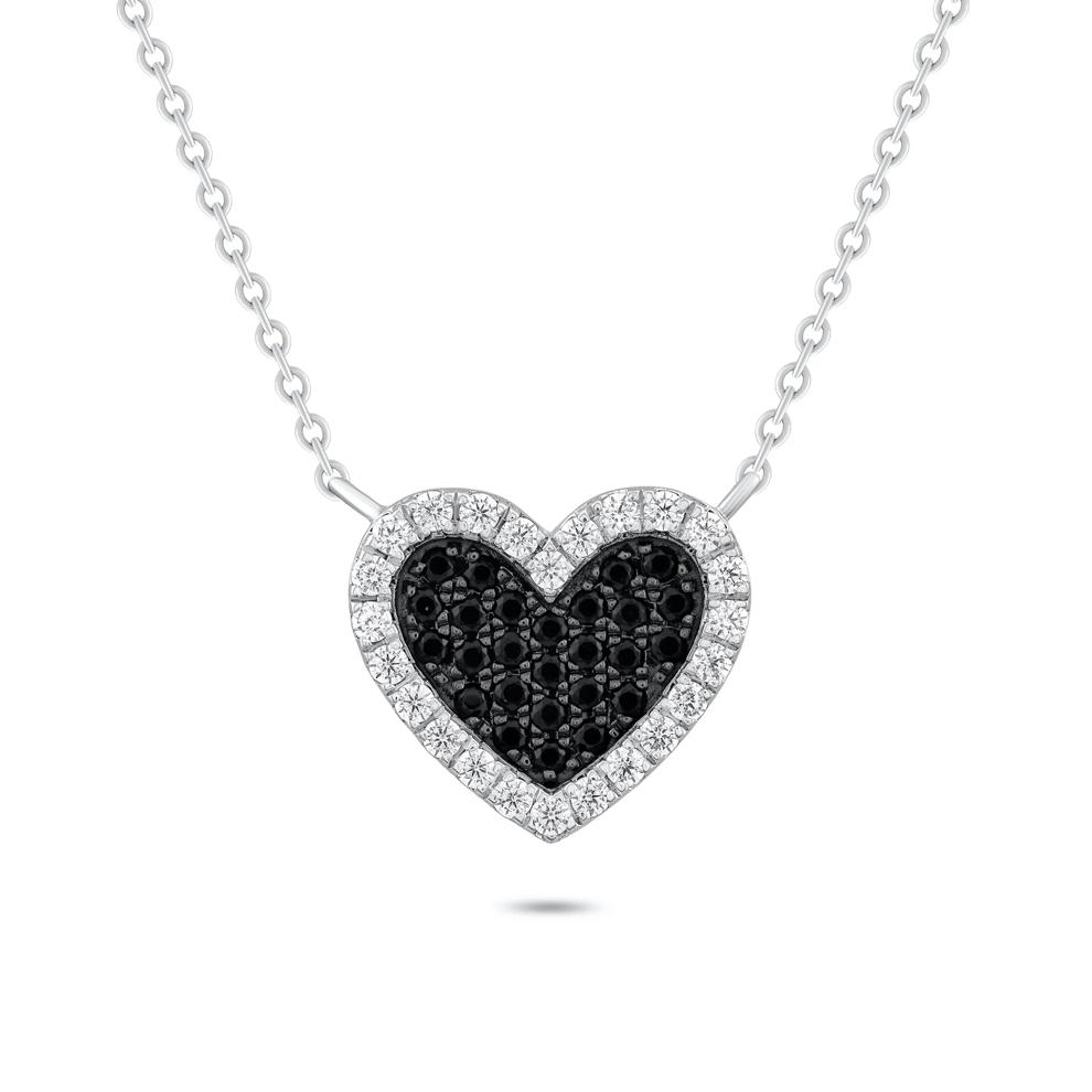 Black &amp; White Diamond Heart Pendant Necklace in Sterling Silver (3/8 ct. tw.) – Image 1 of 4