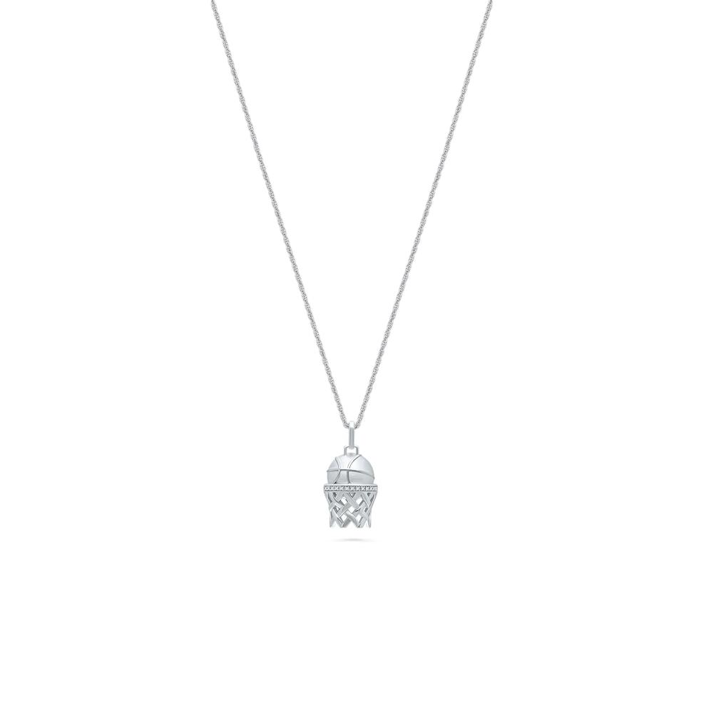 Men's Diamond Basketball &amp; Net Pendant Necklace in Sterling Silver – Image 1 of 4