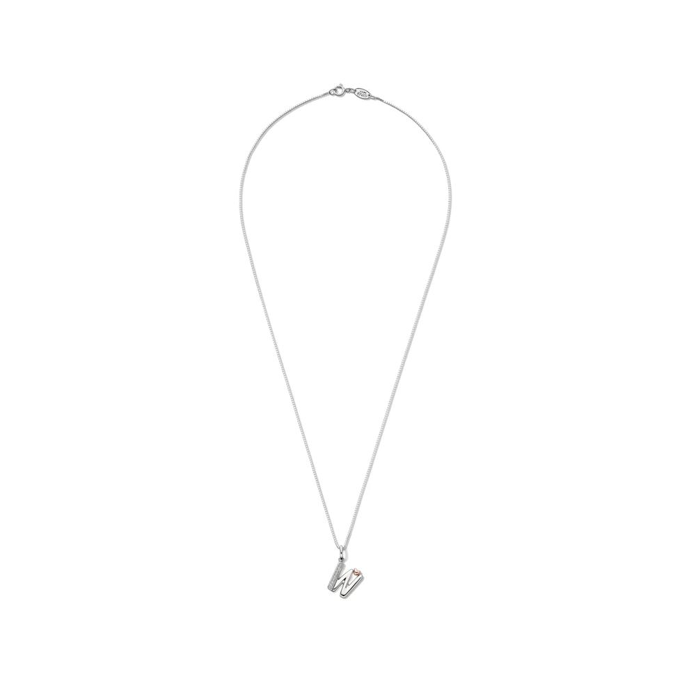 Diamond Accent Initial W Pendant in Sterling Silver and 14K Rose Gold – Image 2 of 4