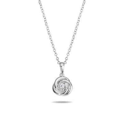 Diamond Accent Rosette Pendant Necklace in Sterling Silver