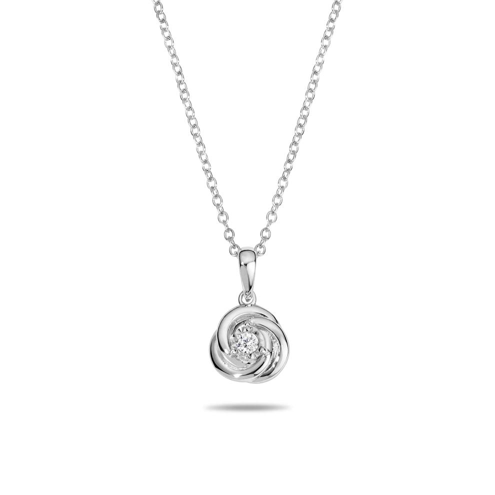 Diamond Accent Rosette Pendant Necklace in Sterling Silver – Image 1 of 4