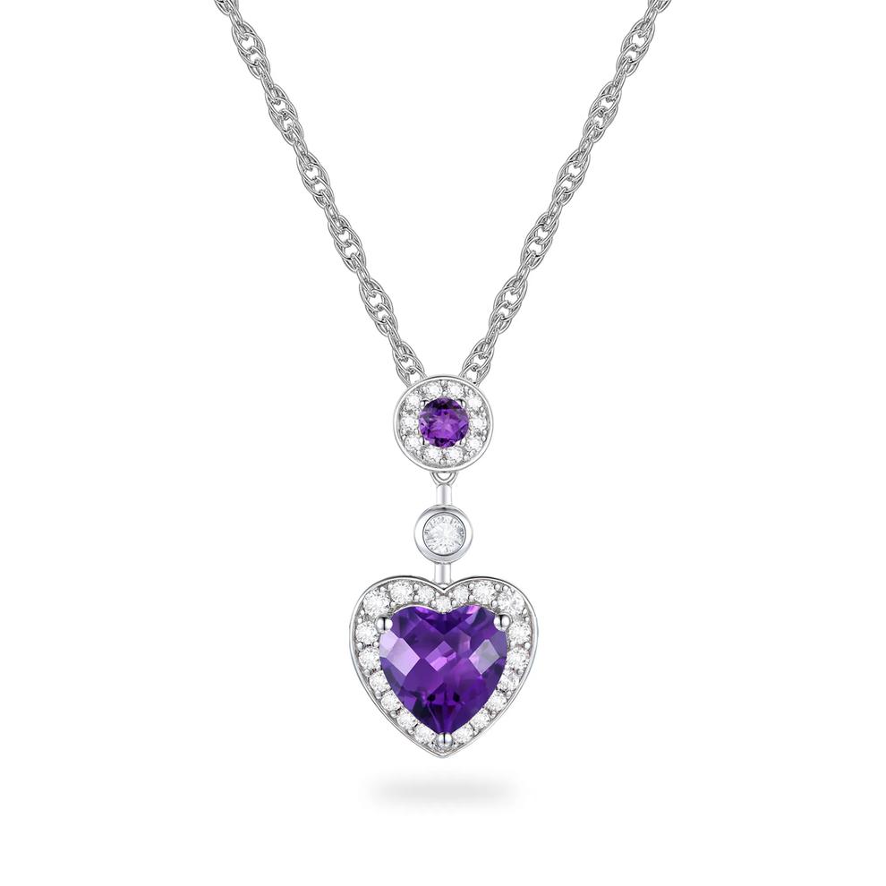 Amethyst &amp; Lab-Created White Sapphire Heart Pendant, Earrings, &amp; Ring Boxed Set in Sterling Silver – Image 4 of 4