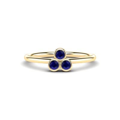 Blue Sapphire Three-Stone Pyramid Ring in 14K Yellow Gold