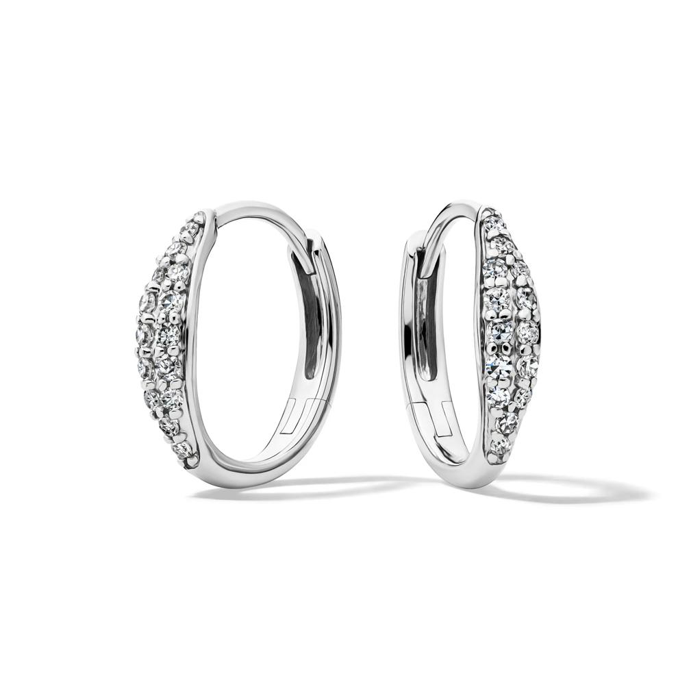 Diamond Pav&eacute; Huggie Hoop Earrings in 10K White Gold (1/5 ct. tw.) – Image 1 of 2