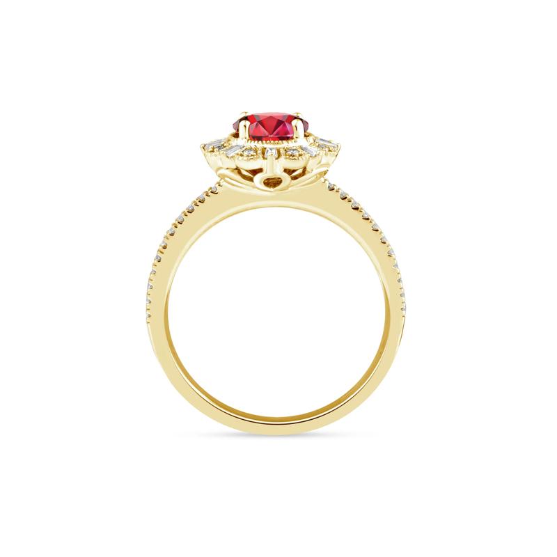 Ruby and Diamond Vintage Halo Ring in 10K Yellow Gold &#40;1/4 ct. tw.&#41; – Image 2 of 3