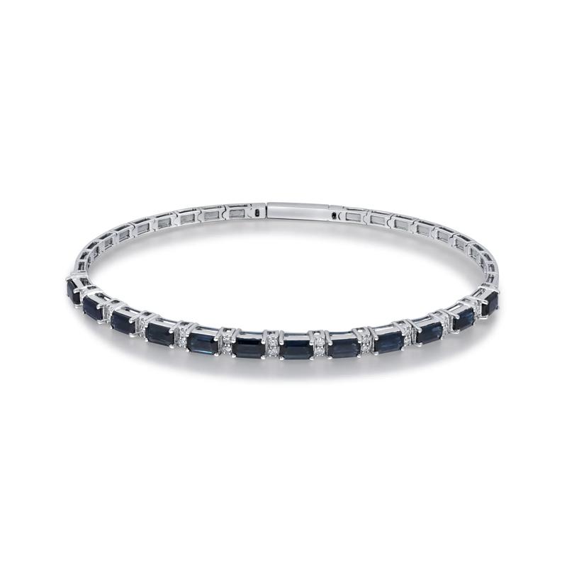 Blue Sapphire and Diamond Bangle Bracelet in 14K White Gold &#40;1/4 ct. tw.&#41; – Image 1 of 3