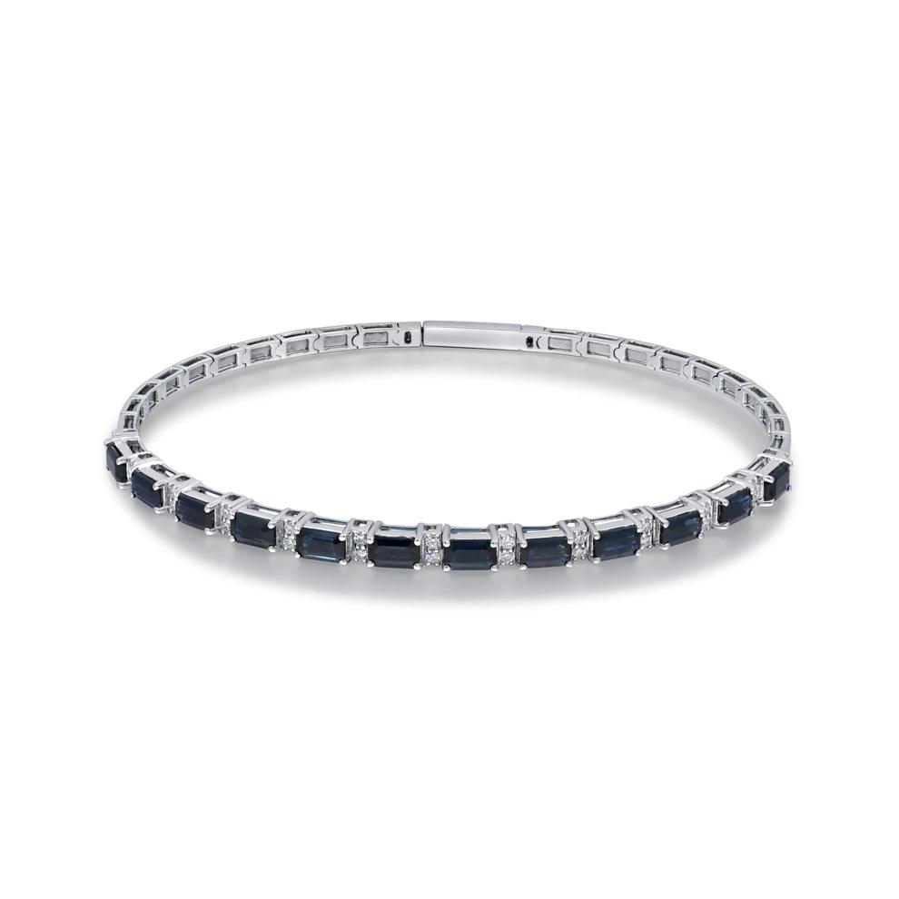 Blue Sapphire and Diamond Bangle Bracelet in 14K White Gold (1/4 ct. tw.) – Image 1 of 3