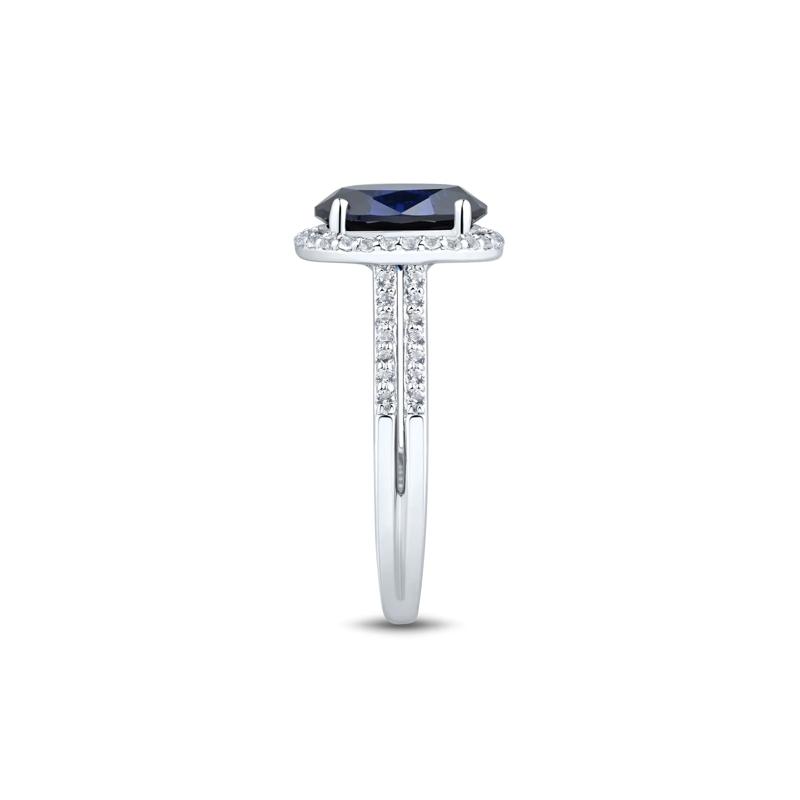 Lab-Created Blue &amp; White Sapphire Double Row Shank Halo Ring in Sterling Silver – Image 2 of 3