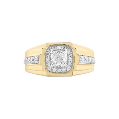 Men's Lab Grown Diamond Round & Cushion Ring in 10K Yellow Gold (1 1/2 ct. tw.)
