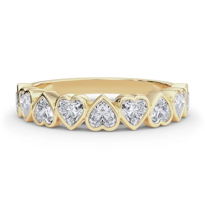 Lab Grown Diamond Heart Bezel Half Eternity Band in 14K Yellow Gold &#40;1 ct. tw.&#41; – Image 1 of 5
