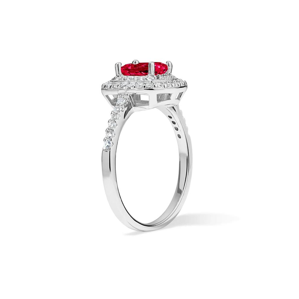 Lab-Created Ruby &amp; Lab-Created White Sapphire Halo Ring in Sterling Silver – Image 2 of 4