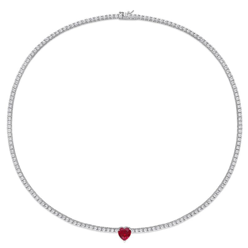Lab Created White Sapphire and Lab Created Ruby Heart Necklace in Sterling Silver – Image 2 of 5