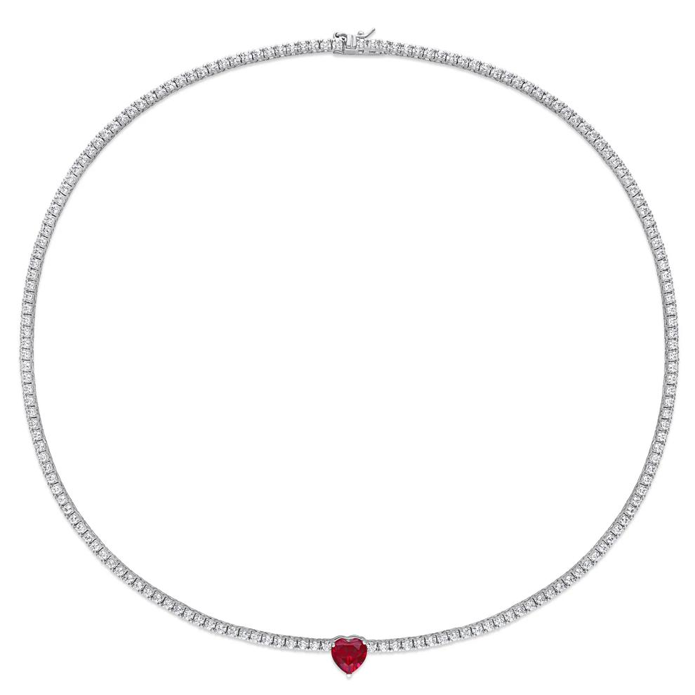 Lab Created White Sapphire and Lab Created Ruby Heart Necklace in Sterling Silver – Image 2 of 5