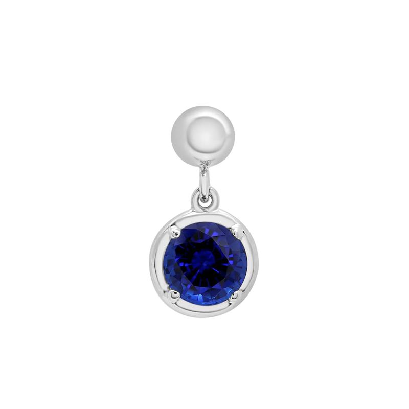 Lab-Created Blue Sapphire Birthstone Bead Charm in Sterling Silver – Image 1 of 3