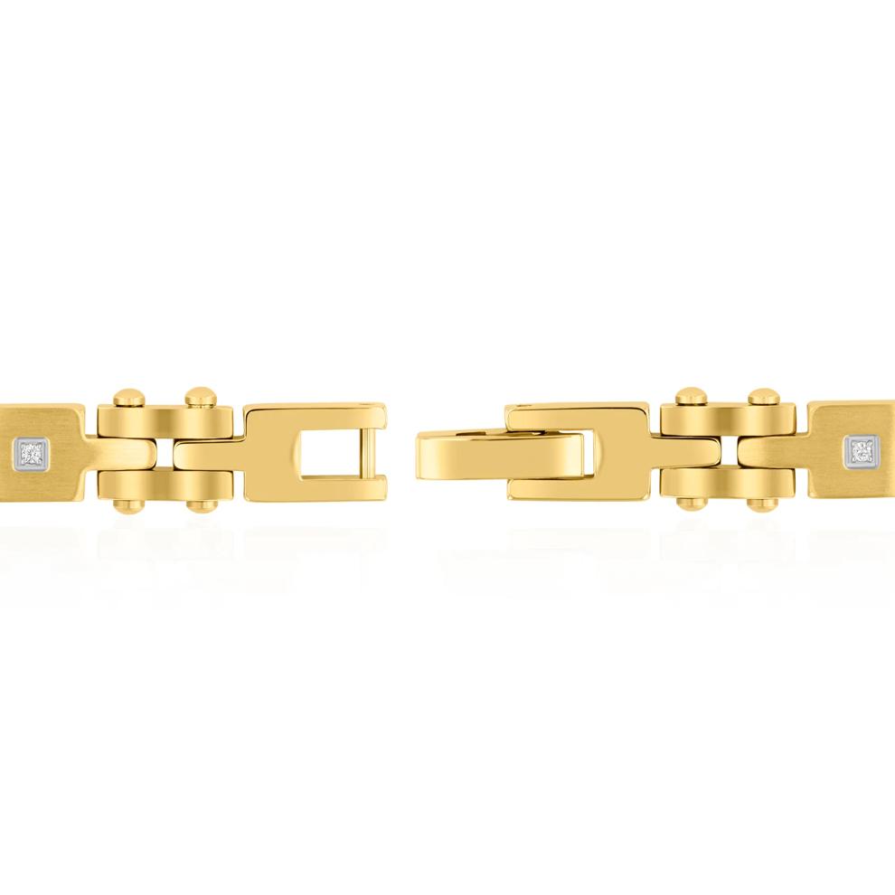 Men's Diamond Yellow Ion-Plated Link Bracelet in Stainless Steel, 8.5" (1/10 ct. tw.) – Image 2 of 3