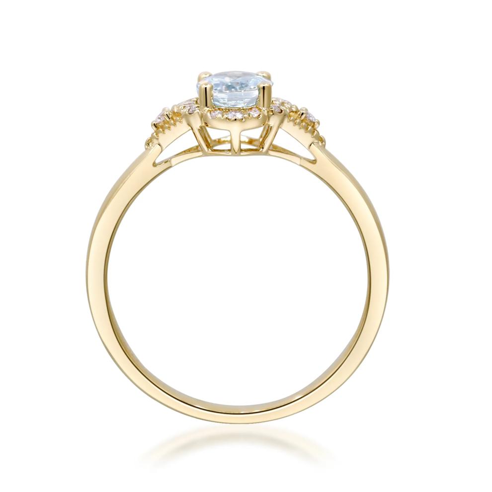 Aquamarine &amp; Diamond Halo Ring in 10K Yellow Gold (1/10 ct. tw.) – Image 2 of 5