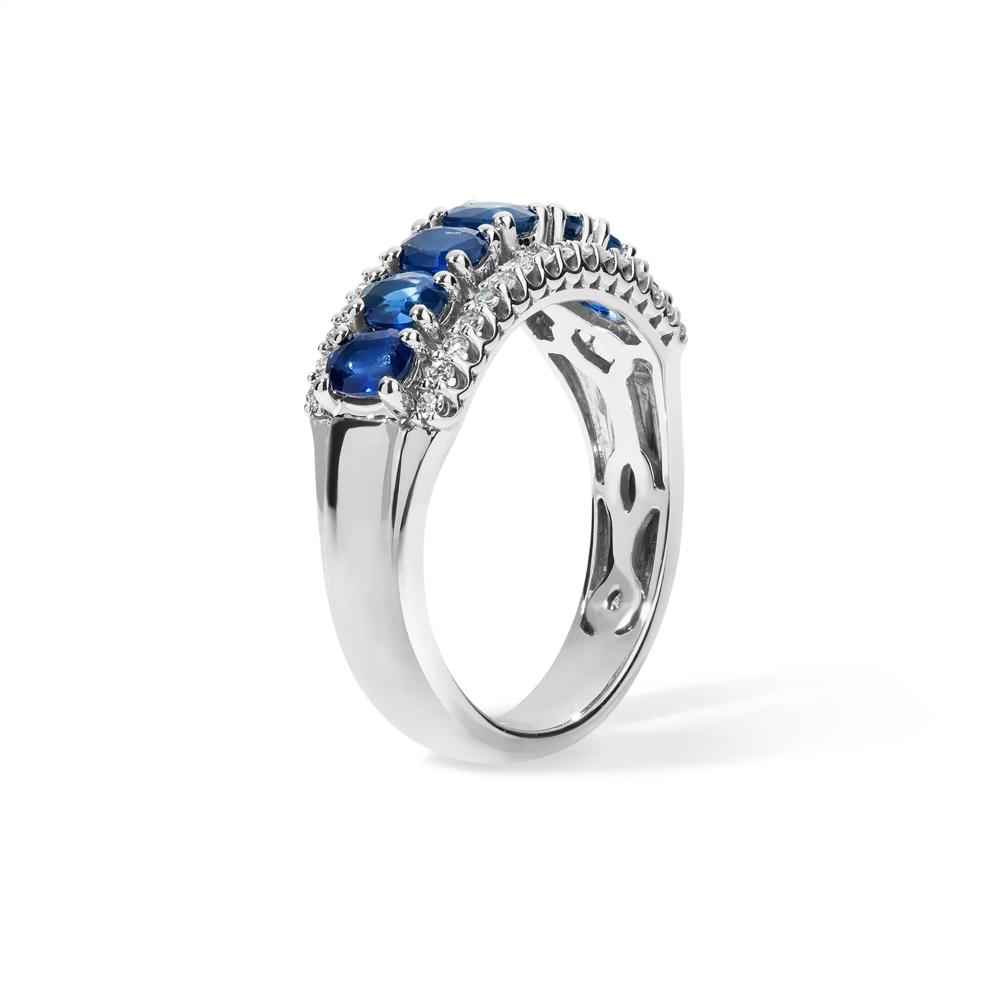 Blue Sapphire &amp; Diamond Multi-Row Band in 10K White Gold (1/4 ct. tw.) – Image 3 of 4