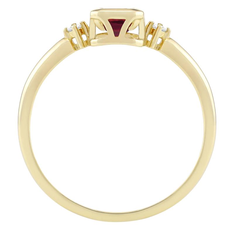 Emerald-Cut Lab-Created Ruby and Diamond Accent Ring in 10K Yellow Gold – Image 2 of 3
