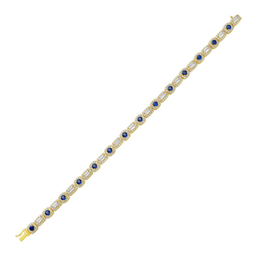 Blue Sapphire &amp; White Sapphire Bracelet in 14K Yellow Gold – Image 2 of 2