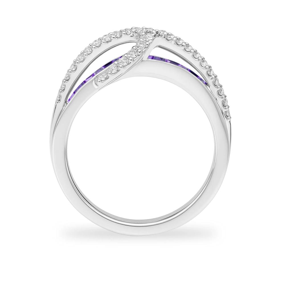 Amethyst &amp; Diamond Multi-Row Ring in 10K White Gold (1/3 ct. tw.) – Image 3 of 4