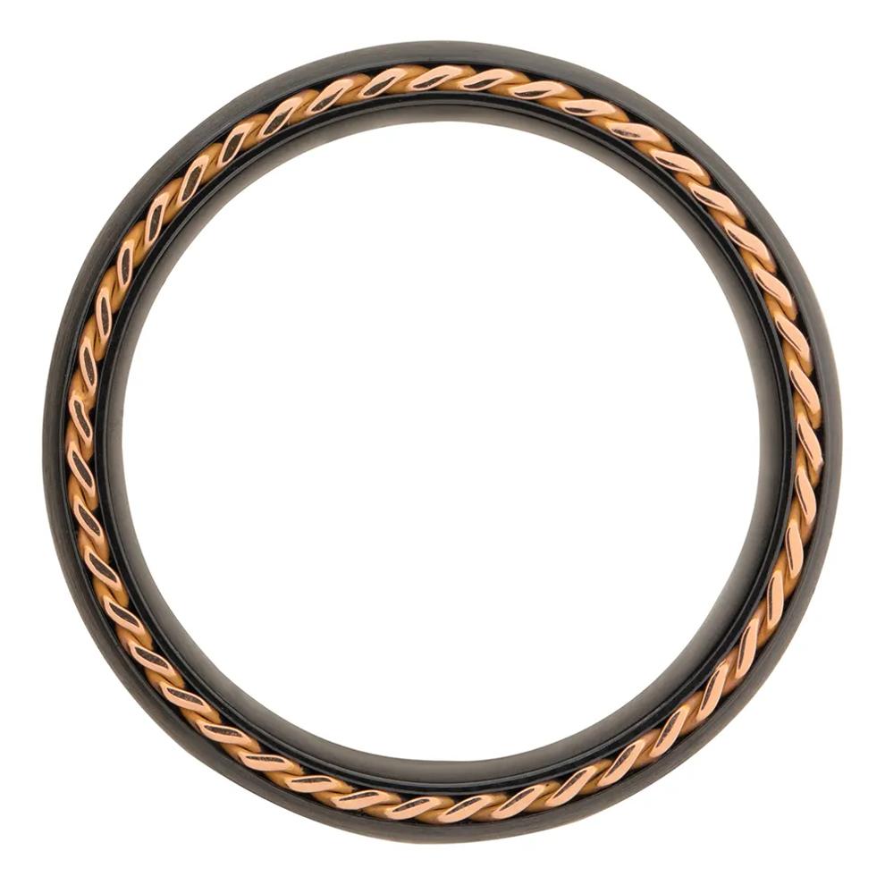 Men&rsquo;s Wedding Band with 14K Rose Gold in Black Zirconium, 8mm – Image 2 of 4