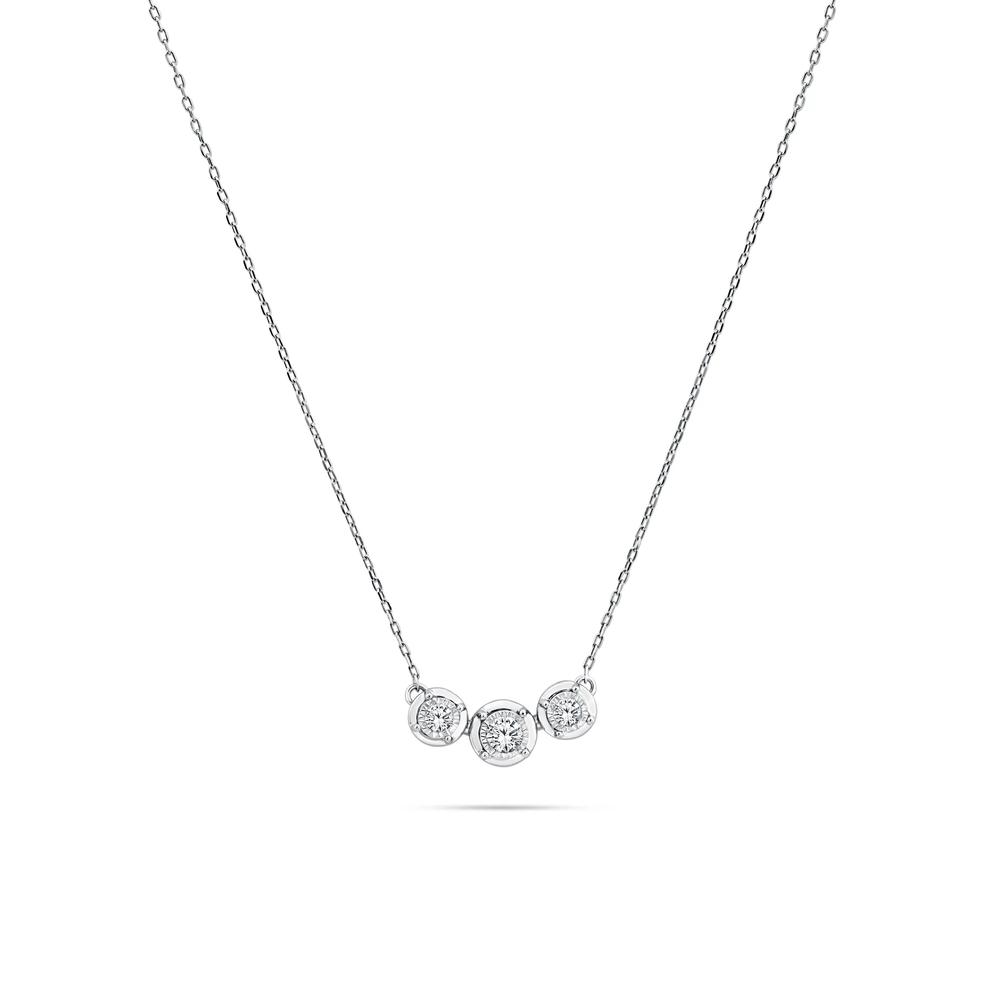 Diamond Three-Stone Frontal Necklace in 10K White Gold (1/4 ct. tw.) – Image 1 of 4
