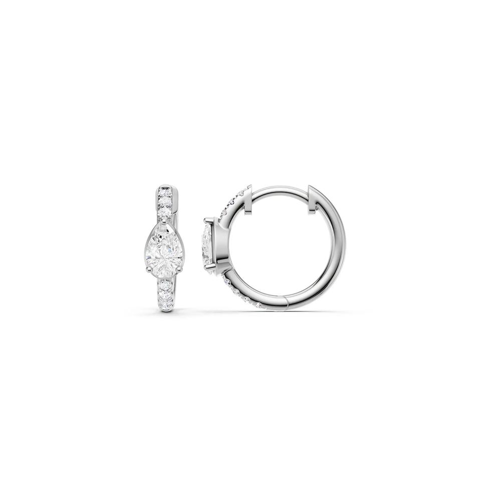 Lab Grown Diamond Pear &amp; Round Hoop Earrings in 14K White Gold (1/2 ct. tw.) – Image 1 of 3