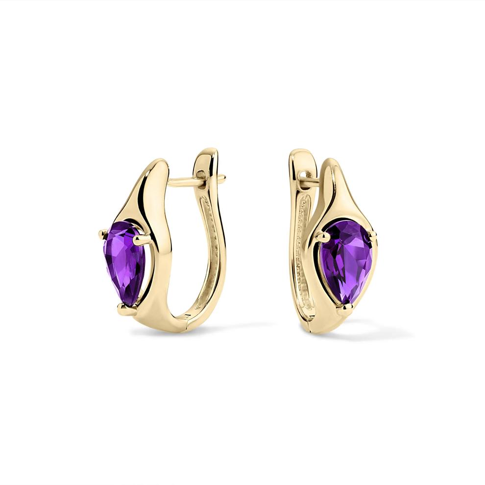 Amethyst Huggie Hoop Earrings in 10K Yellow Gold – Image 1 of 2