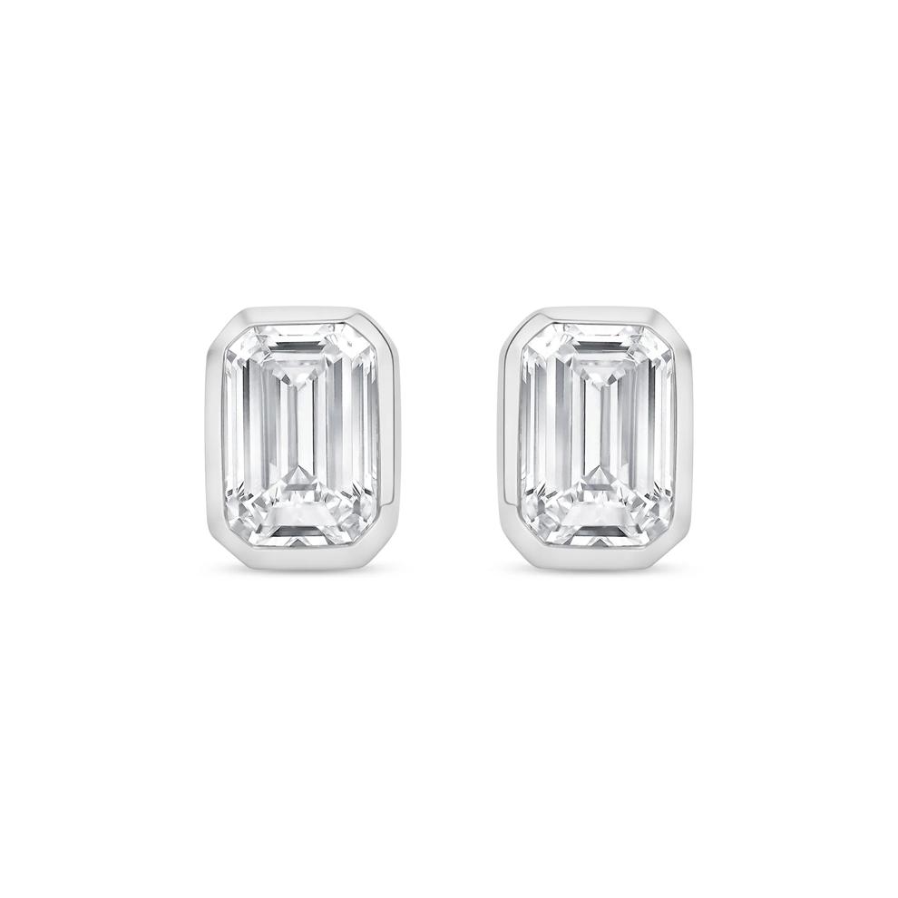 Lab Grown Diamond Emerald-Cut Bezel-Set Solitaire Stud Earrings in 14K White Gold (1/2 ct. tw.) – Image 2 of 3