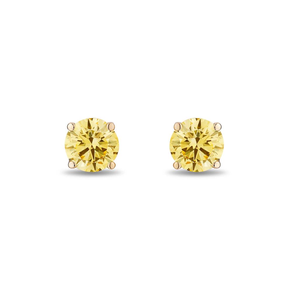 Lab Grown Yellow Diamond Solitaire Earrings in 14K Yellow Gold (3/4 ct. tw.) – Image 2 of 2