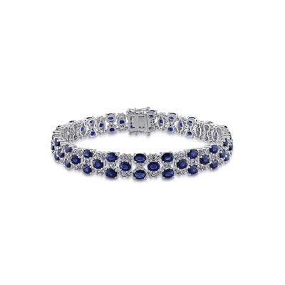 Blue Sapphire & White Sapphire Bracelet in 14K White Gold