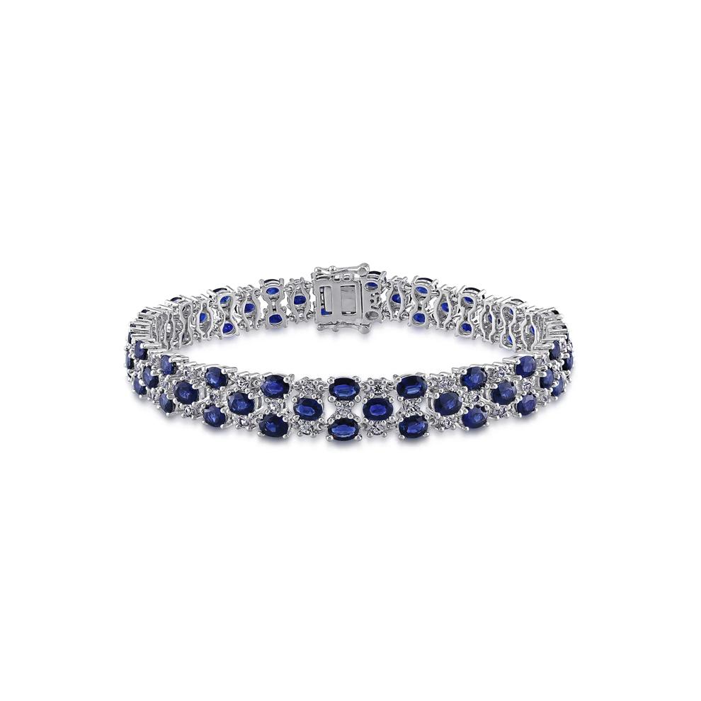 Blue Sapphire &amp; White Sapphire Bracelet in 14K White Gold – Image 1 of 6
